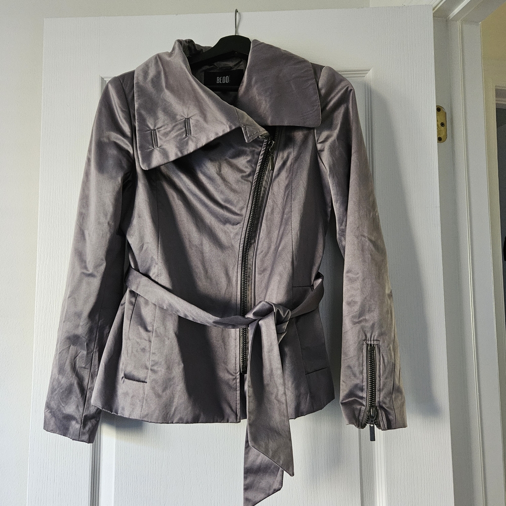 Bedo Grey Belted Asymmetrical Zip Moto Jacket – Women's Size M